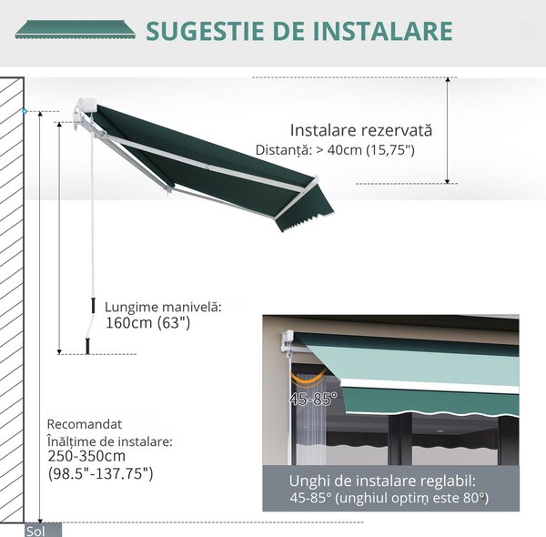 Perdea Rulou Manuală Verde, Protecție UV și Intimitate, 2.5x2m | Aosom Romania