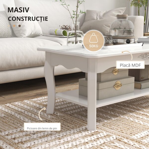 Masa pentru cafea HOMCOM, din lemn, 94x44x42 cm, alba | Aosom RO