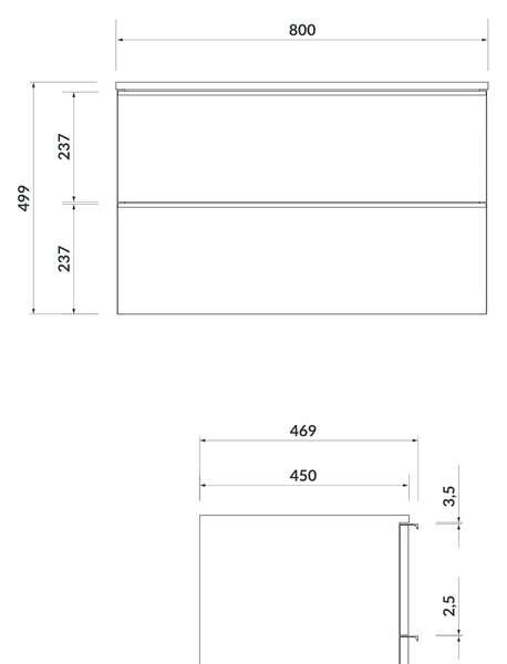 Cersanit Virgo dulap cu blat 80x46.9x49.9 cm sub chiuveta pe perete gri-stejar S522-031