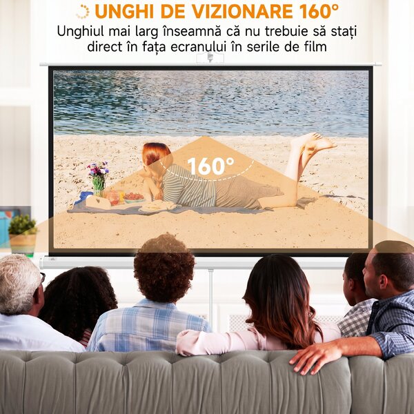 HOMCOM Ecran Proiecție Portabil 84 Inch, Suport Inclus, Ecran 4K HD 16:9, Vizionări Exterioare/Interioare | Aosom Romania