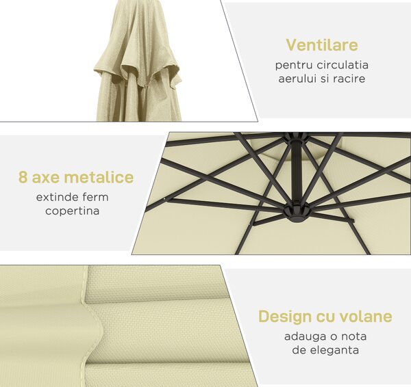 Outsunny Umbrela pentru Gradina Brat Deluxe Inclinabila cu Manivela, Φ3m | Aosom Romania