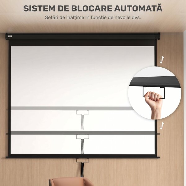 HOMCOM Ecran de Proiecție 100 Inch Reglabil, cu Montare pe Tavan și Perete, Pânză pentru Proiector, 203x152 cm, Negru | Aosom Romania