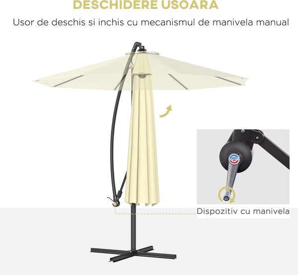 Outsunny Umbrela pentru Gradina Brat Deluxe Inclinabila cu Manivela, Φ3m | Aosom Romania