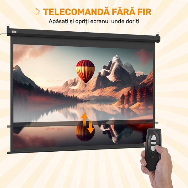 HOMCOM Ecran pentru Proiector de 84 inch, Reglabil cu Telecomandă, Ecran de Proiecție Compact, 171x130 cm, Negru | Aosom Romania