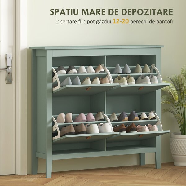 HOMCOM Comodă pentru pantofi 20 perechi, dulap pantofi cu 4 sertare rabatabile, rafturi detașabile și ajustabile, verde | Aosom Romania