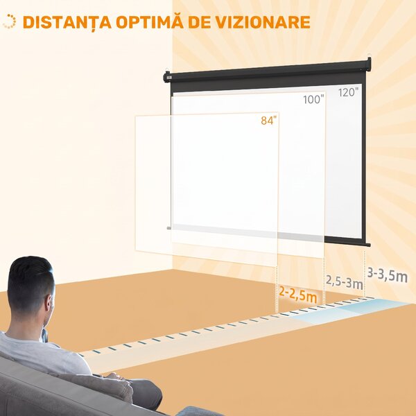 HOMCOM Ecran pentru Proiector de 84 inch, Reglabil cu Telecomandă, Ecran de Proiecție Compact, 171x130 cm, Negru | Aosom Romania