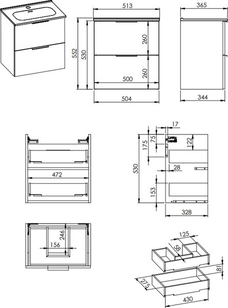 Elita Street Plus lavoar cu dulap 51.3 cm negru RE020500107160