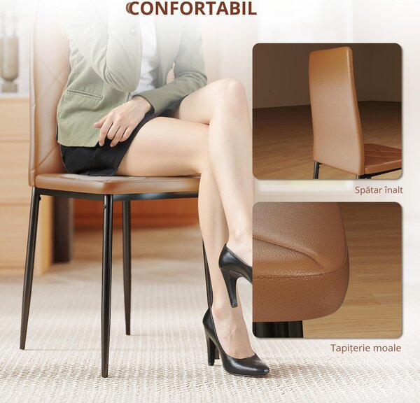 HOMCOM Set de 4 scaune de sufragerie cu spatar inalt, 41x50x97cm, maro | Aosom Romania