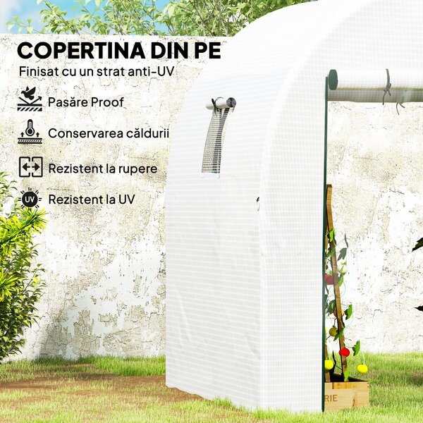 Outsunny Seră Tip Tunel Walk-in cu Acoperire PE Rezistentă la UV, Uși și Ferestre cu Plasă, 1,8 x 1,8 x 2 m, Verde | Aosom Romania
