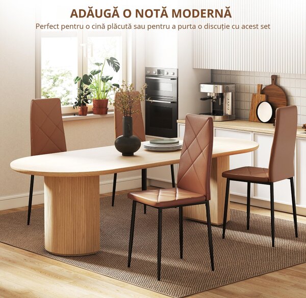 HOMCOM Set de 4 scaune de sufragerie cu spatar inalt, 41x50x97cm, maro | Aosom Romania