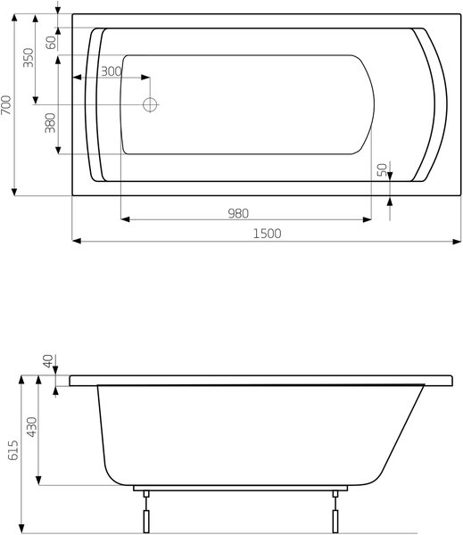 Roca Linea cada dreptunghiulară 150x70 cm alb A24T010000