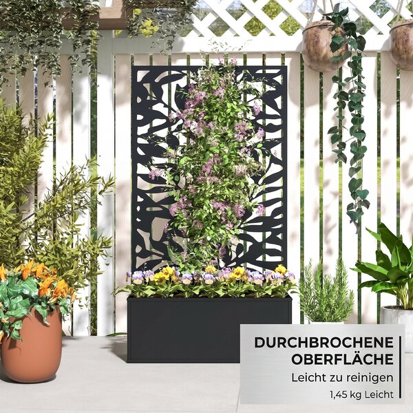Outsunny Ghiveci cu spallier pentru plante cățărătoare din oțel, montare pe perete sau pe podea, 61x23x113 cm, negru | Aosom Romania