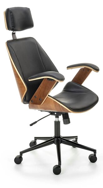 Scaun birou piele ecologica IGNAZIO, negru/nuc, placaj indoit/metal, 6