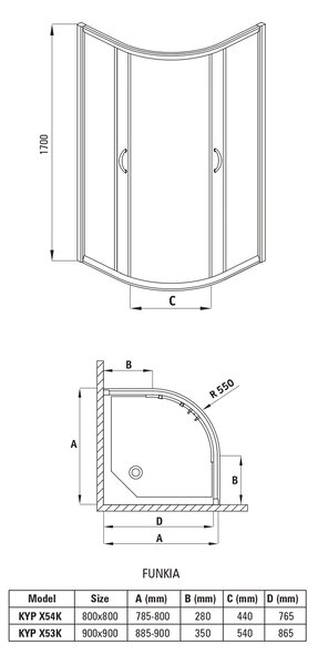 Deante Funkia cabină de duș 90x90 cm semicircular crom luciu/sticlă mat KYP_653K