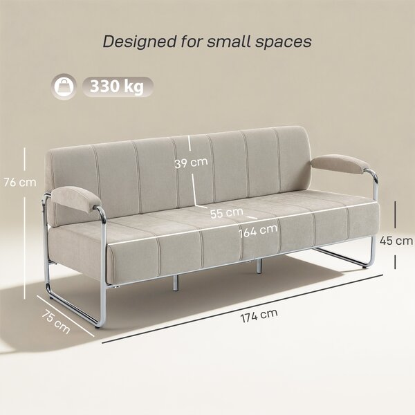 HOMCOM Canapea 3 Locuri Tapițată cu Chenille și Cusături Duble, Canapea Modernă cu Brațe și Picioare din Oțel, pentru Living, Birou și Dormitor, 174x75x76 cm, Bej | Aosom Romania