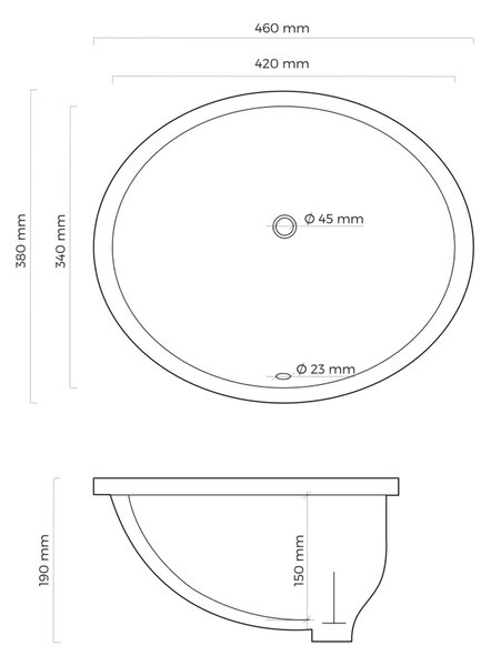Oltens Mana lavoar 46x38 cm ovale sub blat alb luciu 40100000