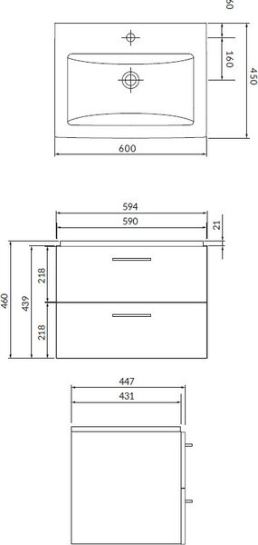 Cersanit Lara lavoar cu dulap 59.4 cm nucă S801-148-DSM