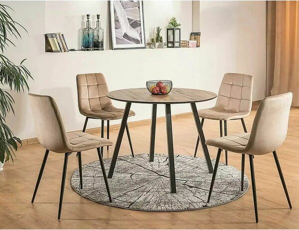 Scaun tapitat MILA, bej/negru, stofa catifelata/metal, 45x41x86 cm