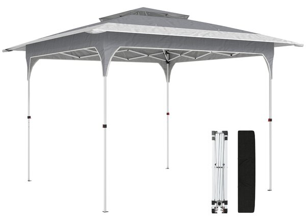 Outsunny Pavilion Pliabil 3.5x3.5 m Pop Up, Montare Ușoară cu Buton Central, Pavilion de Grădină Reglabil pe Înălțime cu Acoperiș Dublu, Geantă de Transport, UV50+, pentru Exterior, Gri Închis | Aosom Romania