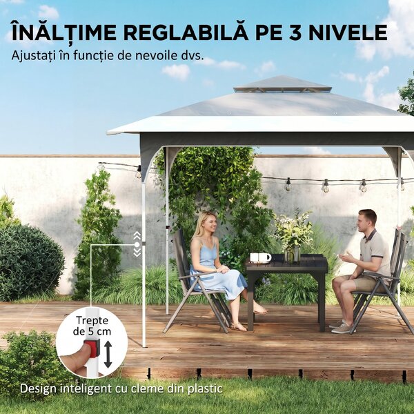 Outsunny Pavilion Pliabil 3.5x3.5 m Pop Up, Montare Ușoară cu Buton Central, Pavilion de Grădină Reglabil pe Înălțime cu Acoperiș Dublu, Geantă de Transport, UV50+, pentru Exterior, Gri Închis | Aosom Romania