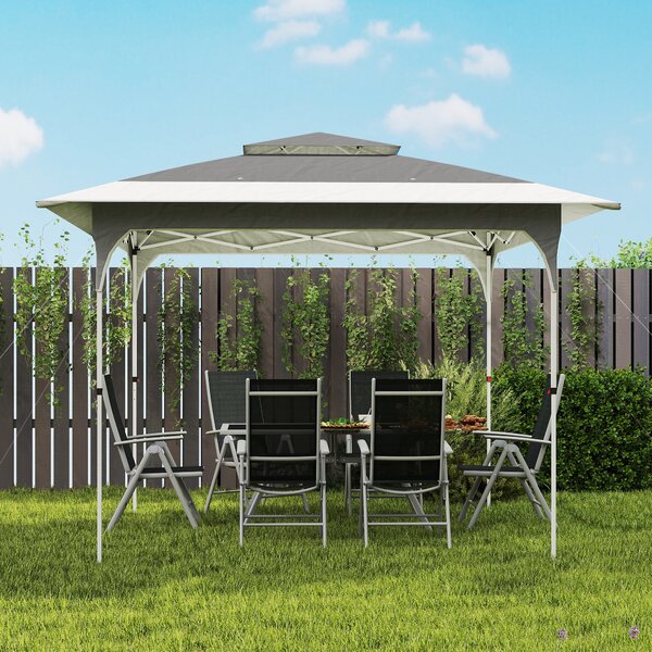 Outsunny Pavilion Pliabil 3.5x3.5 m Pop Up, Montare Ușoară cu Buton Central, Pavilion de Grădină Reglabil pe Înălțime cu Acoperiș Dublu, Geantă de Transport, UV50+, pentru Exterior, Gri Închis | Aosom Romania