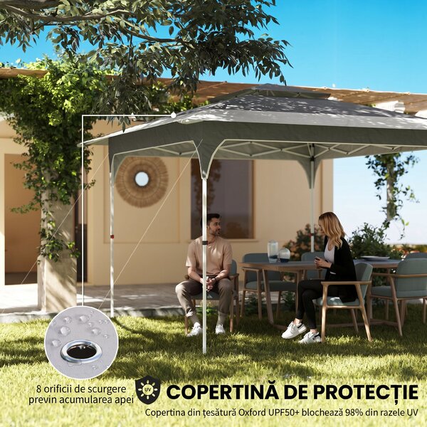 Outsunny Pavilion Pliabil 3.5x3.5 m Pop Up, Montare Ușoară cu Buton Central, Pavilion de Grădină Reglabil pe Înălțime cu Acoperiș Dublu, Geantă de Transport, UV50+, pentru Exterior, Gri Închis | Aosom Romania