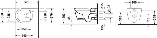 Duravit ME by Starck vas wc cu capac soft-close agăţat fără margine alb 452909AAA1