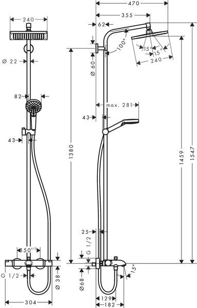 Hansgrohe Crometta set de duș perete cu termostat crom 27298000