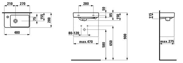 Laufen Pro S lavoar 48x28 cm dreptunghiular clasică alb luciu H8159550001041