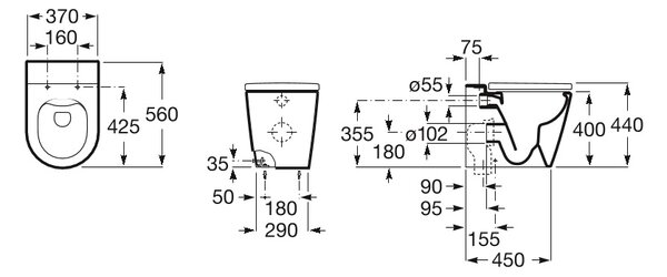 Roca Inspira vas wc stativă fără margine alb A347526000