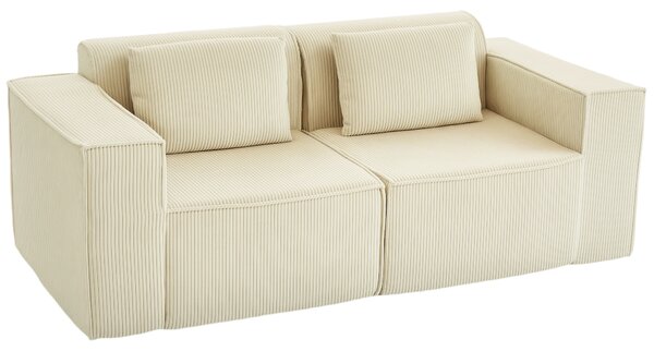 HOMCOM Canapea 3 Locuri Extra Profundă 65 cm, Modulară Fără Structură cu Perne Groase, Cotiere Largi și 2 Perne, Sofá Modern din Catifea pentru Living și Sufragerie, Bej | Aosom Romania