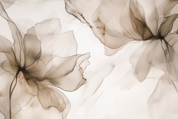 Tapet Flori în stil fluid, abstracție florală, acuarelă, paletă de culori bej , Fototapet Acuarelă, w03406v3 : Uwalls.ro
