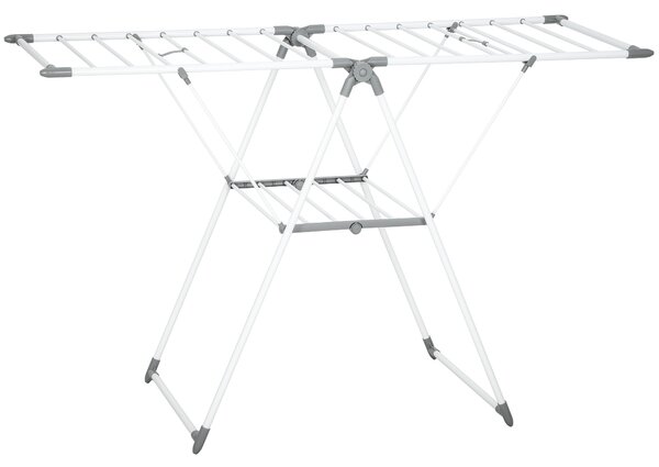 HOMCOM Uscător de Rufe cu 2 Niveluri Reglabil pe 4 Înălțimi Diferite, Uscător din Metal și Plastic, 156.5x61.5x97 cm, Alb | Aosom Romania