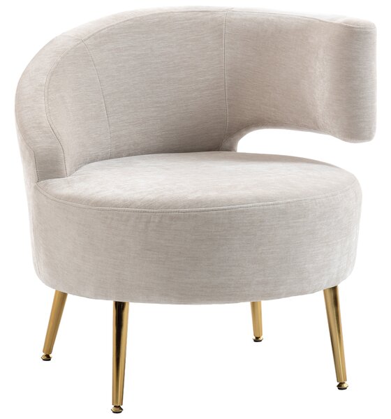HOMCOM Scaun Modern pentru Living cu Spătar Arcuit și Arcuri Individuale, Tapițat cu Chenille, Spumă, Lemn și Oțel, 69x65x67 cm, Crem și Auriu | Aosom Romania