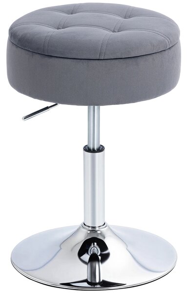 HOMCOM Round Bar Stool, Height Adjustable Swivel Pub Chair with Storage and Metal Base, Backless Tufted Makeup Stool for Breakfast Counter, Kitchen Island, Bedroom, Living Room, Grey | Aosom Romania