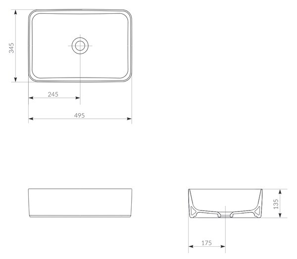 Cersanit Crea lavoar 49.5x34.5 cm dreptunghiular de blat alb luciu K114-001-BOX