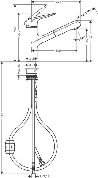 Hansgrohe Focus M42 baterie bucătărie pe picior crom 71814000