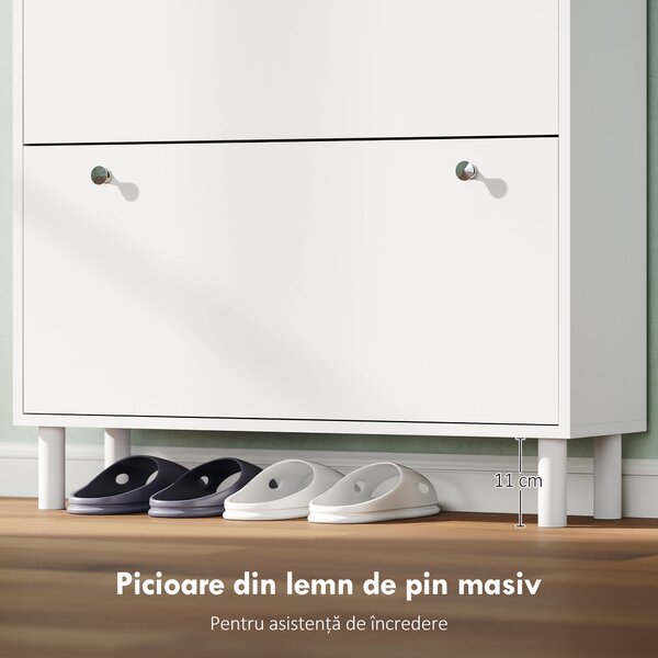 Dulap Îngust HOMCOM pentru Încălțăminte cu 4 Sertare Rabatabile, Dulap Subțire pentru Depozitarea Încălțămintei cu Rafturi Reglabile pentru Hol, Capacitate 24–32 Perechi, Alb | Aosom Romania