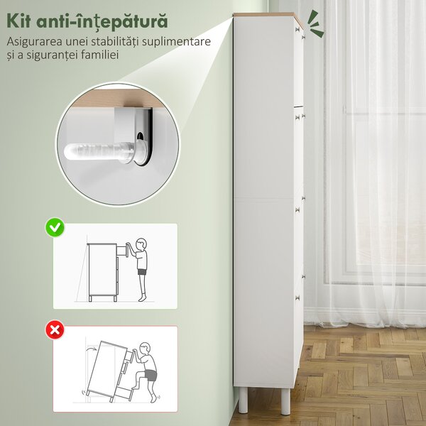 Dulap Îngust HOMCOM pentru Încălțăminte cu 4 Sertare Rabatabile, Dulap Subțire pentru Depozitarea Încălțămintei cu Rafturi Reglabile pentru Hol, Capacitate 24–32 Perechi, Alb | Aosom Romania
