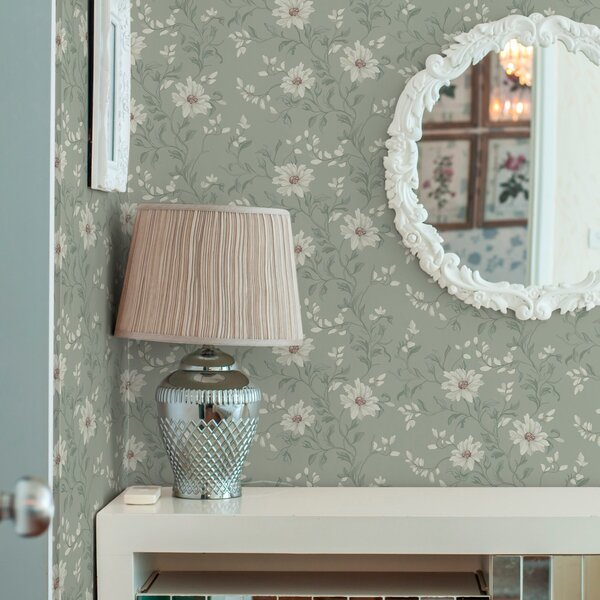 Tapet Flori albe cu frunze agitate, Tapet rustic, a00001 : Uwalls.ro