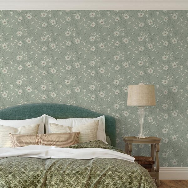 Tapet Flori albe cu frunze agitate, Tapet rustic, a00001 : Uwalls.ro