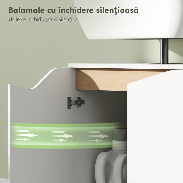HOMCOM Dulap Sub Lavoar pentru Baie, Dulap de Depozitare cu Uși Soft-Close, pentru Lavoar fără Coloană, Alb | Aosom Romania