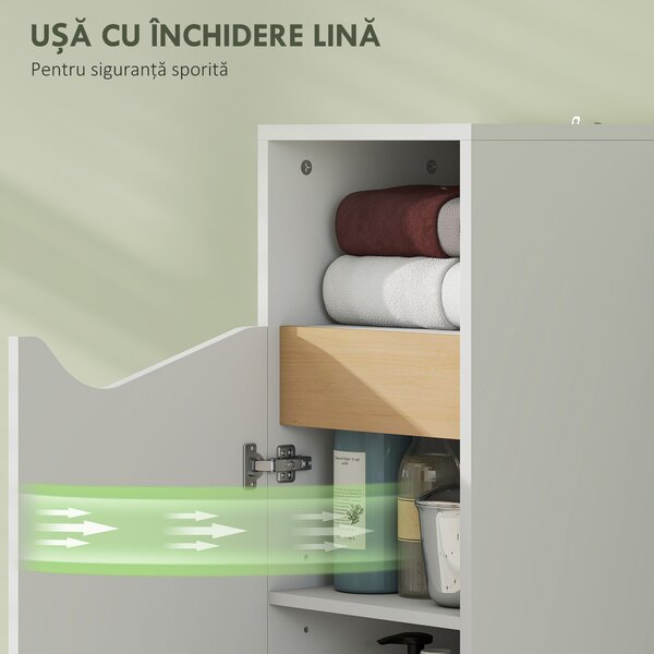 HOMCOM Dulăpior pentru Baie Îngust cu Ușă Amortizată și Raft Deschis, Mobilier Compact cu Rafturi Reglabile, pentru Bucătărie, Sufragerie sau Baie, 30x30x71,5 cm, Alb și Lemn Natur | Aosom Romania