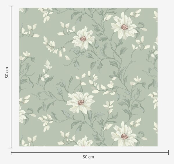 Tapet Flori albe cu frunze agitate, Tapet rustic, a00001 : Uwalls.ro