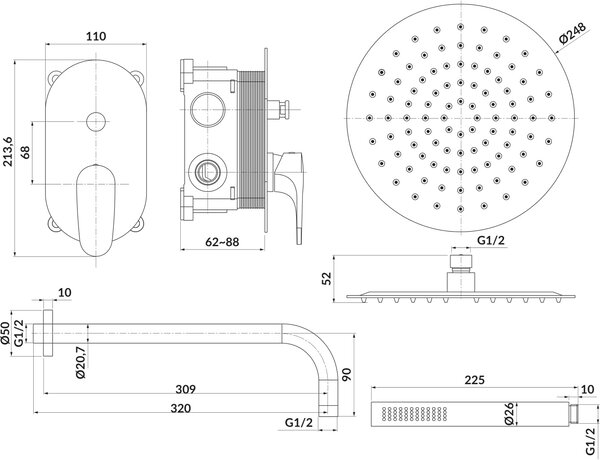 Cersanit Inverto set de duș ascuns auriu S952-007