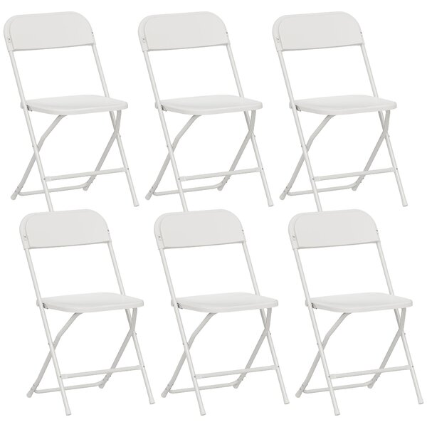 HOMCOM Set de 6 Scaune Pliabile din PP cu Orificii de Drenaj, Scaune Pliabile Salva-Spațiu Portabile din Oțel, Scaun Pliabil de Interior pentru Casă, Birou, Bucătărie, Evenimente, 45x49x79,5 cm, Alb | Aosom Romania