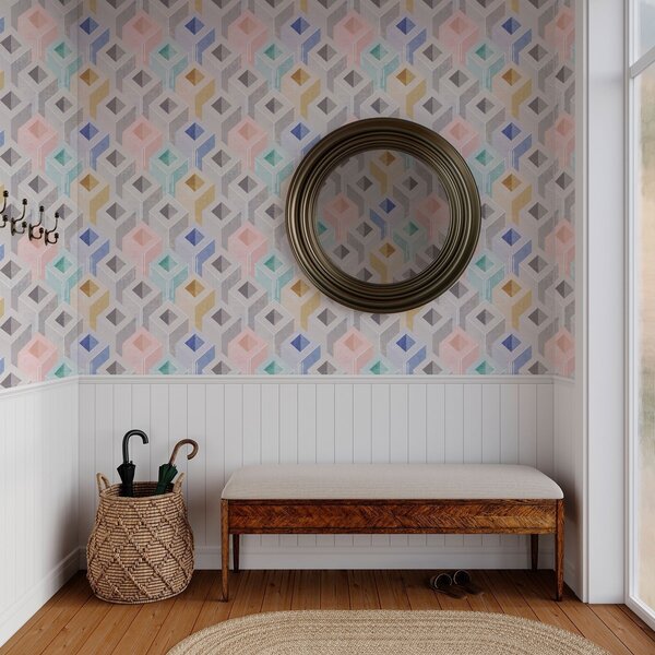 Tapet Paralelepipede multicolore, Tapet 3D, a00008 : Uwalls.ro