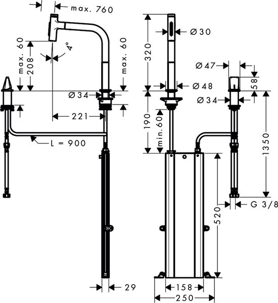 Hansgrohe Metris Select M71 baterie bucătărie pe picior crom 73818000