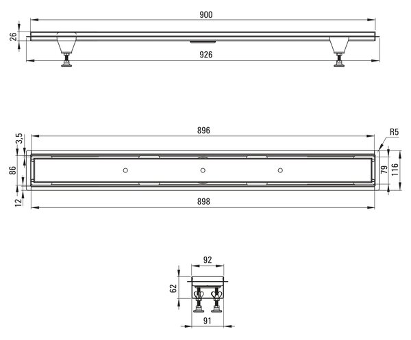 Deante rigolă liniară cu grătar 90 cm negru KOS_N09D
