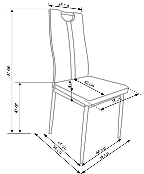 Scaun tapitat K202, gri/crom, piele ecologica/metal, 44X54X97 CM